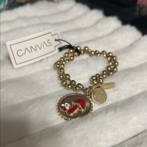 Canvas Gold Beaded Bracelet with Red Mushroom 🍄 Charm